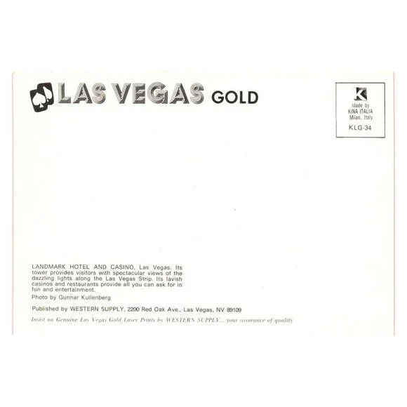 Landmark Hotel Casino Las Vegas Vintage Postcard Night Lights Strip Vacation - Picture 2 of 2